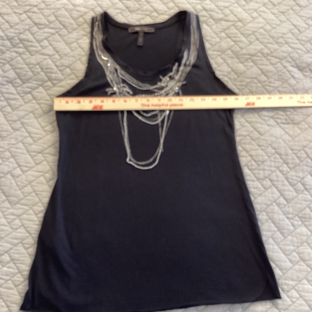 BCBGMaxAzria Black Tank Top with Silver Chain Embellishments Sz S - Picture 12 of 12